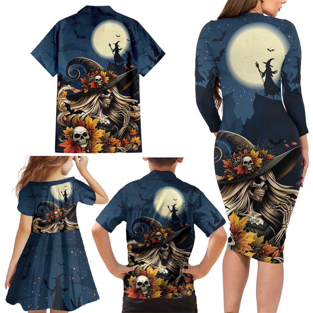 Happy Walpurgis Night Family Matching Long Sleeve Bodycon Dress and Hawaiian Shirt Skull Witch Spooky Style