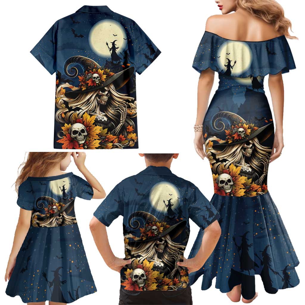 Happy Walpurgis Night Family Matching Mermaid Dress and Hawaiian Shirt Skull Witch Spooky Style