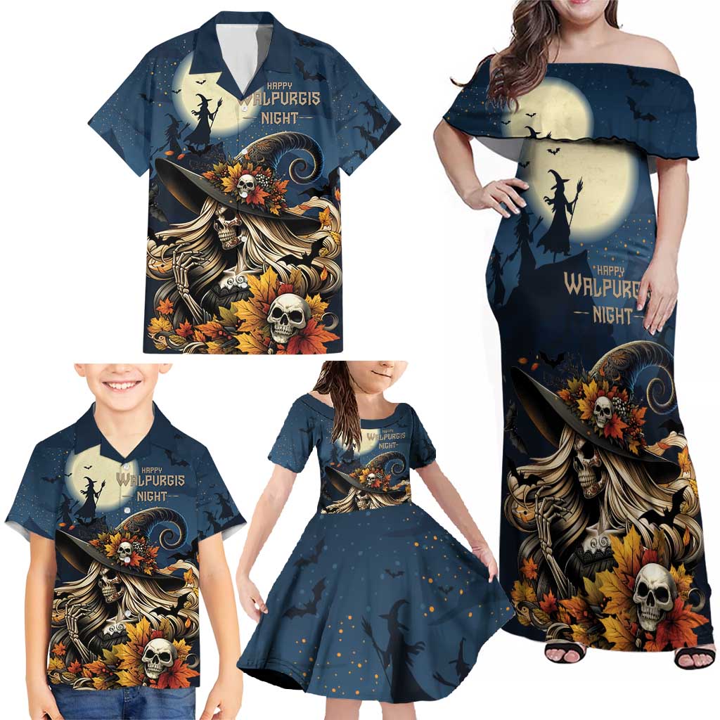 Happy Walpurgis Night Family Matching Off Shoulder Maxi Dress and Hawaiian Shirt Skull Witch Spooky Style