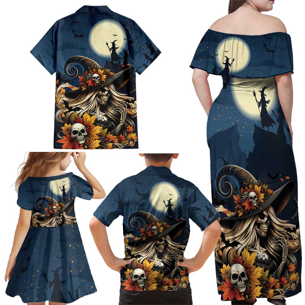 Happy Walpurgis Night Family Matching Off Shoulder Maxi Dress and Hawaiian Shirt Skull Witch Spooky Style