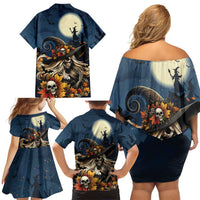 Happy Walpurgis Night Family Matching Off Shoulder Short Dress and Hawaiian Shirt Skull Witch Spooky Style