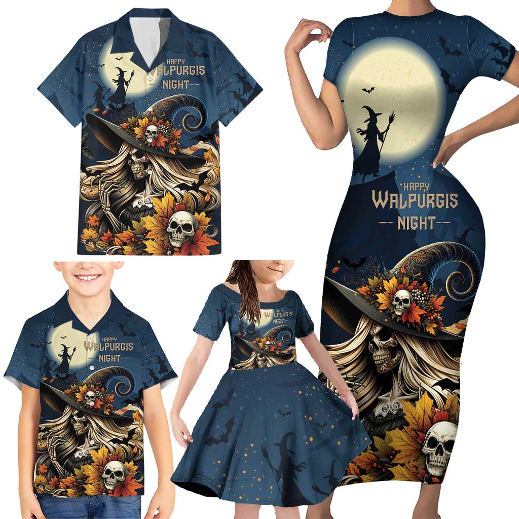 Happy Walpurgis Night Family Matching Short Sleeve Bodycon Dress and Hawaiian Shirt Skull Witch Spooky Style