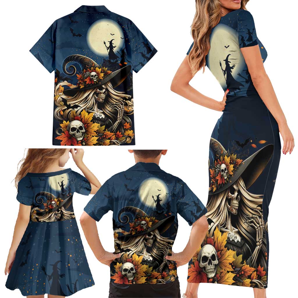 Happy Walpurgis Night Family Matching Short Sleeve Bodycon Dress and Hawaiian Shirt Skull Witch Spooky Style