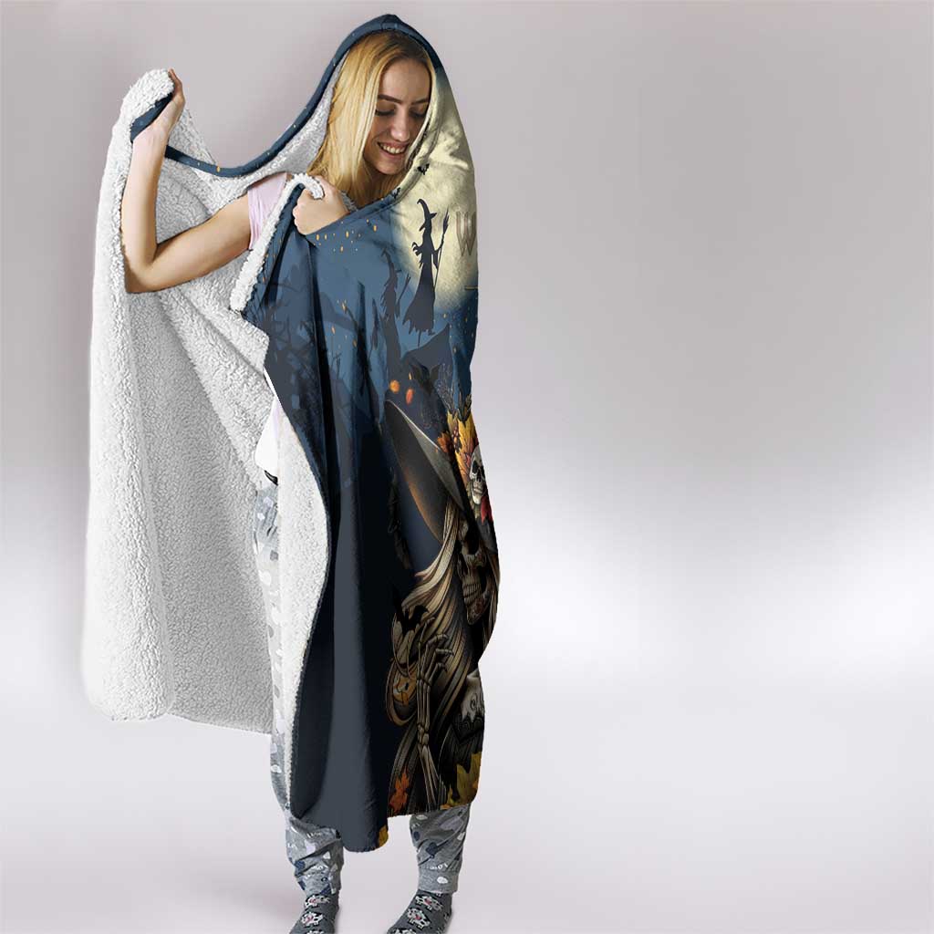 Happy Walpurgis Night Hooded Blanket Skull Witch Spooky Style