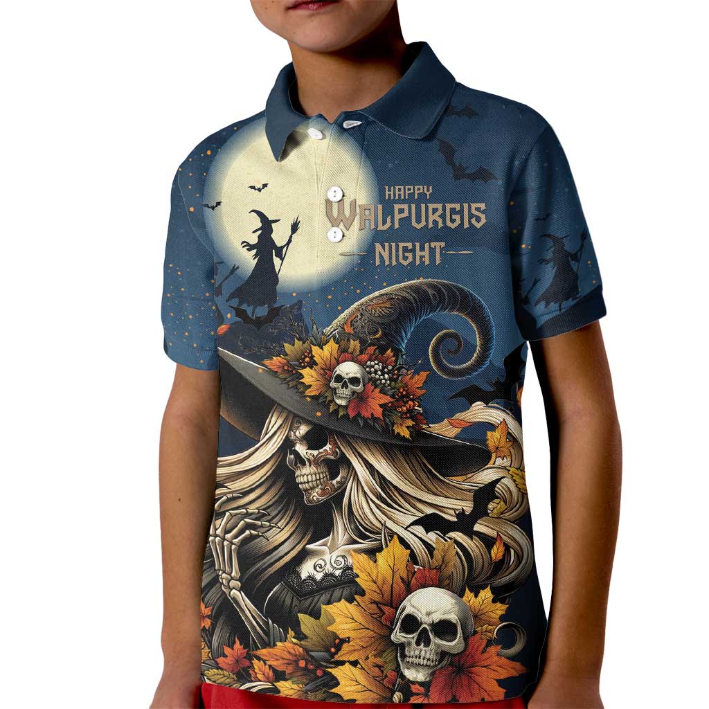 Happy Walpurgis Night Kid Polo Shirt Skull Witch Spooky Style