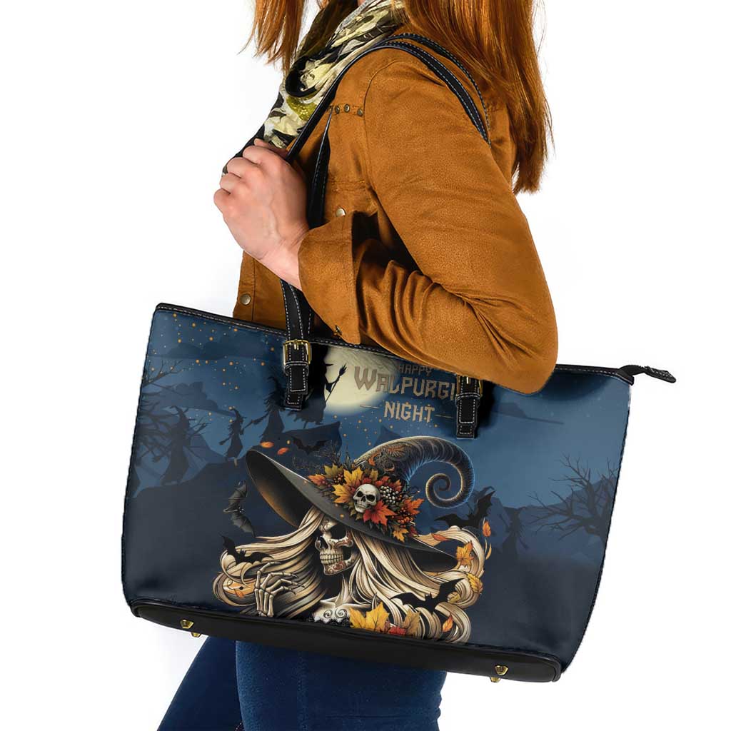 Happy Walpurgis Night Leather Tote Bag Skull Witch Spooky Style