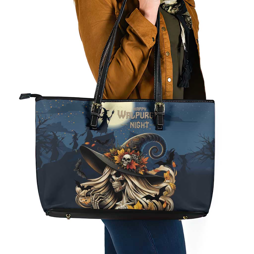 Happy Walpurgis Night Leather Tote Bag Skull Witch Spooky Style