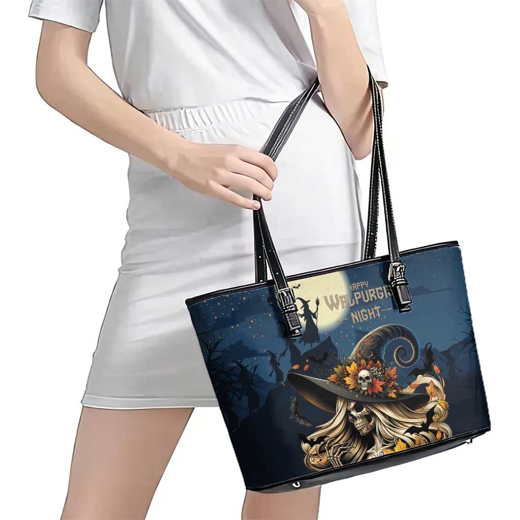 Happy Walpurgis Night Leather Tote Bag Skull Witch Spooky Style