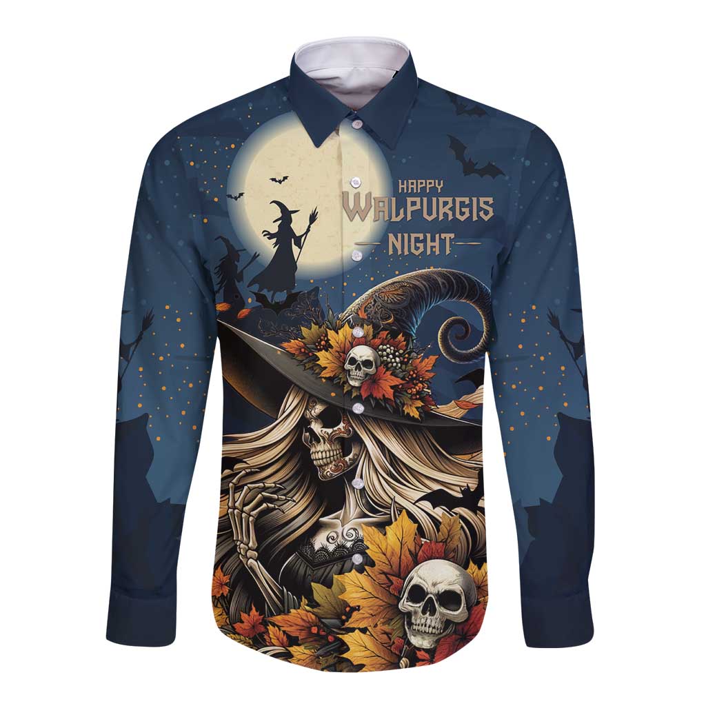 Happy Walpurgis Night Long Sleeve Button Shirt Skull Witch Spooky Style