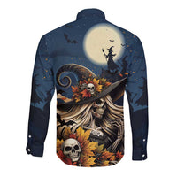 Happy Walpurgis Night Long Sleeve Button Shirt Skull Witch Spooky Style