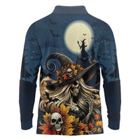 Happy Walpurgis Night Long Sleeve Polo Shirt Skull Witch Spooky Style