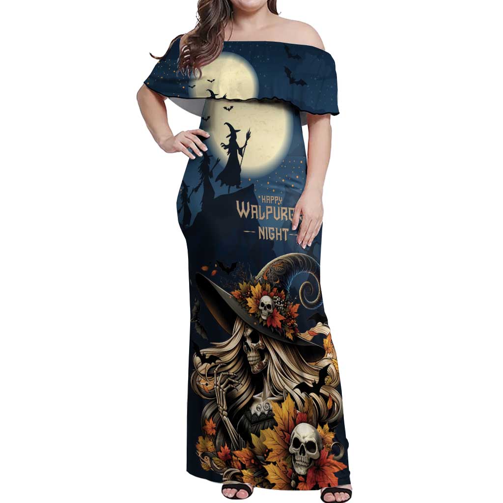 Happy Walpurgis Night Off Shoulder Maxi Dress Skull Witch Spooky Style