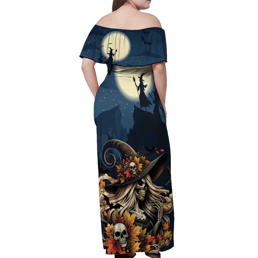 Happy Walpurgis Night Off Shoulder Maxi Dress Skull Witch Spooky Style