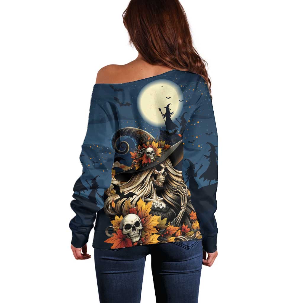 Happy Walpurgis Night Off Shoulder Sweater Skull Witch Spooky Style
