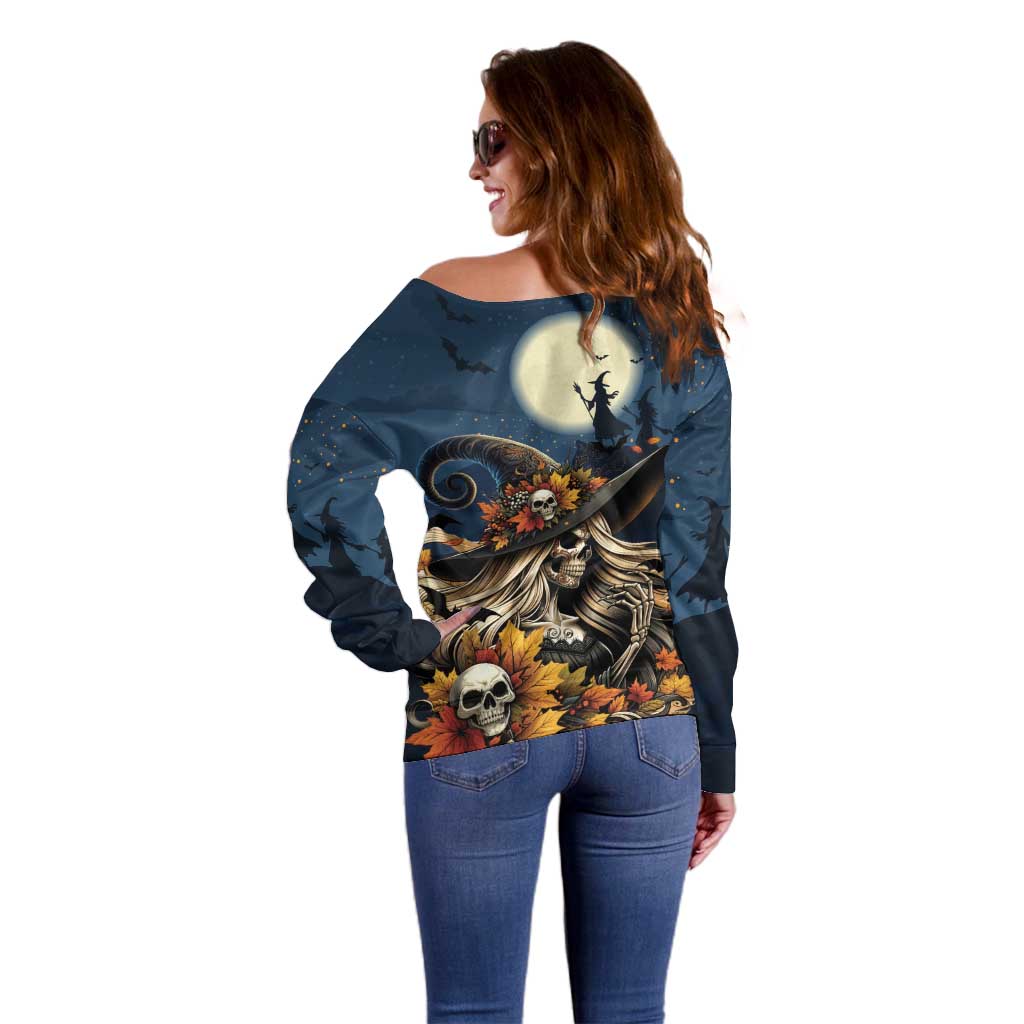 Happy Walpurgis Night Off Shoulder Sweater Skull Witch Spooky Style