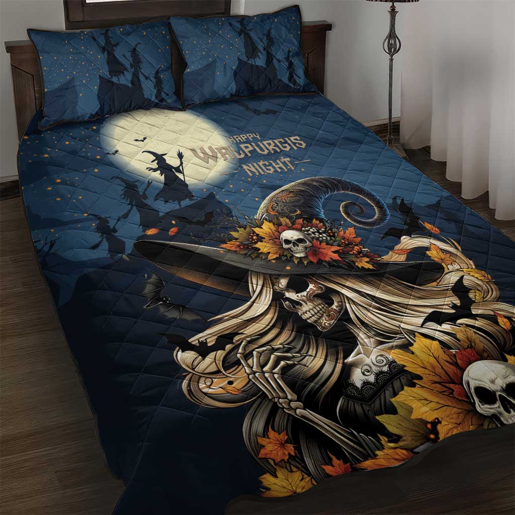 Happy Walpurgis Night Quilt Bed Set Skull Witch Spooky Style