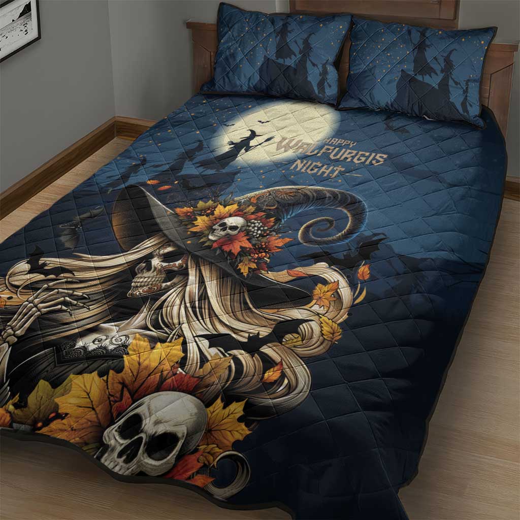 Happy Walpurgis Night Quilt Bed Set Skull Witch Spooky Style