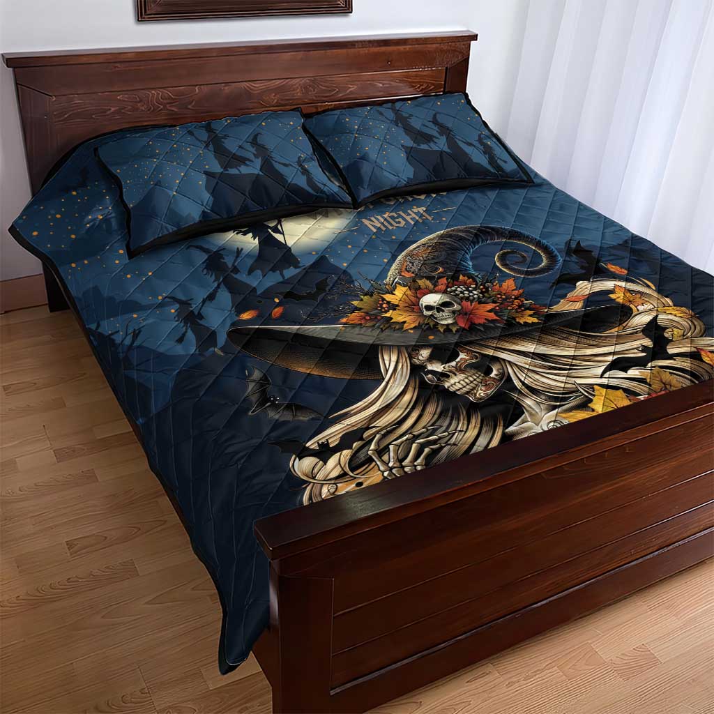 Happy Walpurgis Night Quilt Bed Set Skull Witch Spooky Style