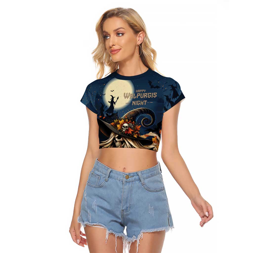 Happy Walpurgis Night Raglan Cropped T Shirt Skull Witch Spooky Style
