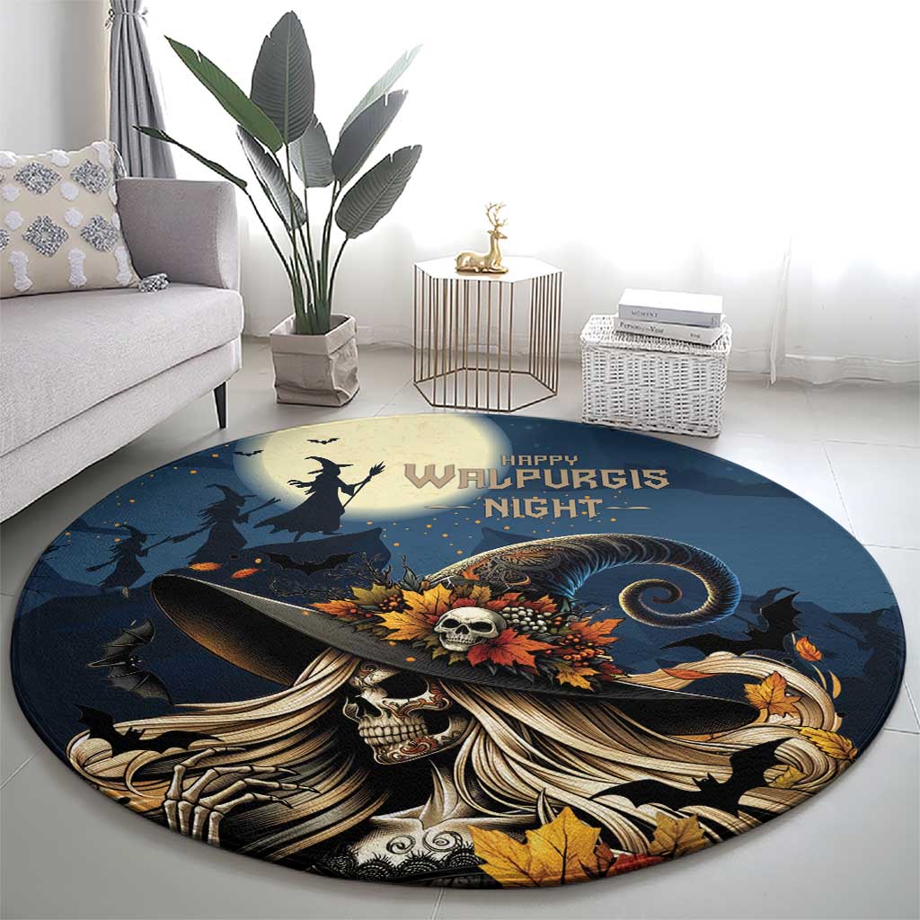 Happy Walpurgis Night Round Carpet Skull Witch Spooky Style