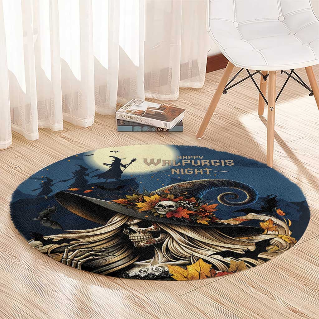 Happy Walpurgis Night Round Carpet Skull Witch Spooky Style