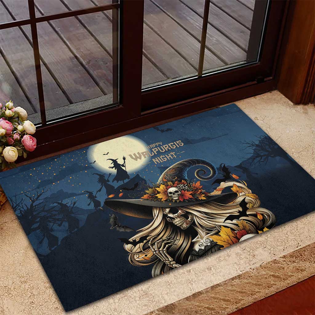Happy Walpurgis Night Rubber Doormat Skull Witch Spooky Style