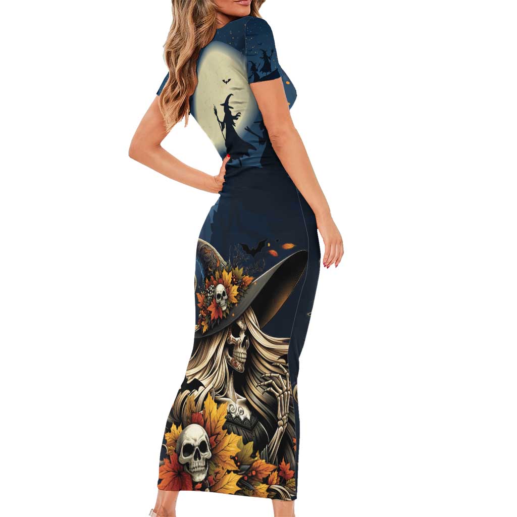 Happy Walpurgis Night Short Sleeve Bodycon Dress Skull Witch Spooky Style