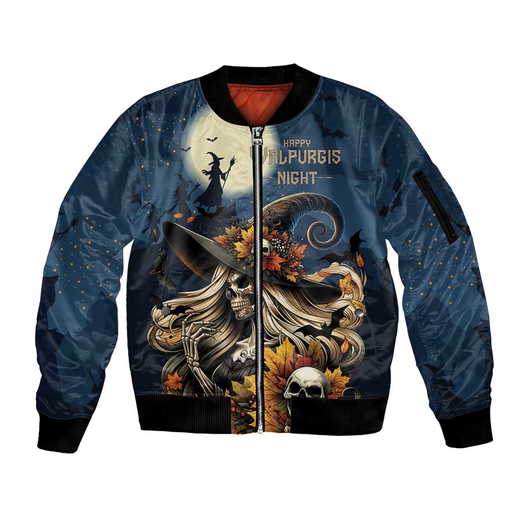 Happy Walpurgis Night Sleeve Zip Bomber Jacket Skull Witch Spooky Style