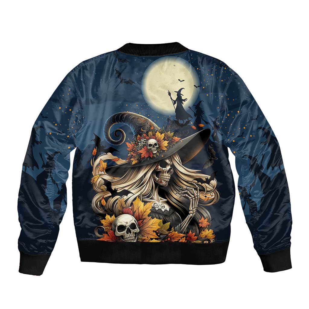Happy Walpurgis Night Sleeve Zip Bomber Jacket Skull Witch Spooky Style