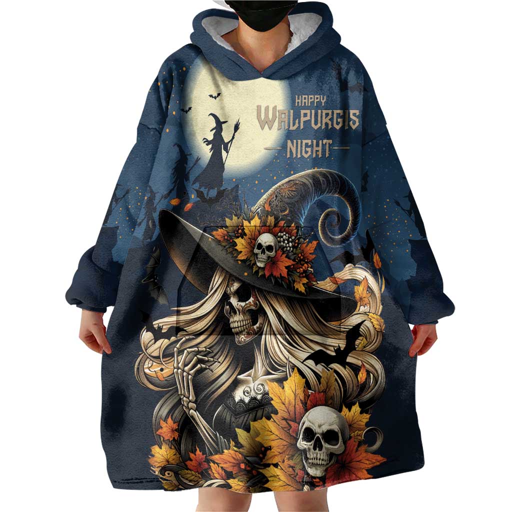 Happy Walpurgis Night Wearable Blanket Hoodie Skull Witch Spooky Style