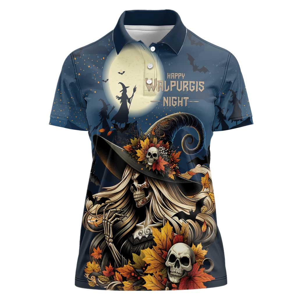 Happy Walpurgis Night Women Polo Shirt Skull Witch Spooky Style