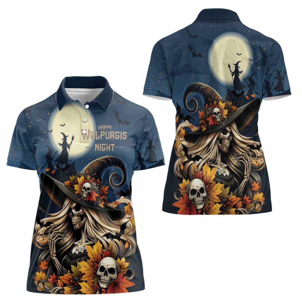 Happy Walpurgis Night Women Polo Shirt Skull Witch Spooky Style