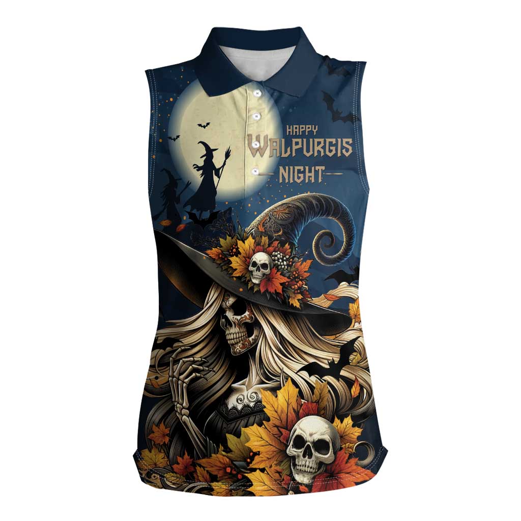Happy Walpurgis Night Women Sleeveless Polo Shirt Skull Witch Spooky Style