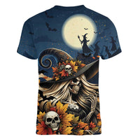 Happy Walpurgis Night Women V-Neck T-Shirt Skull Witch Spooky Style