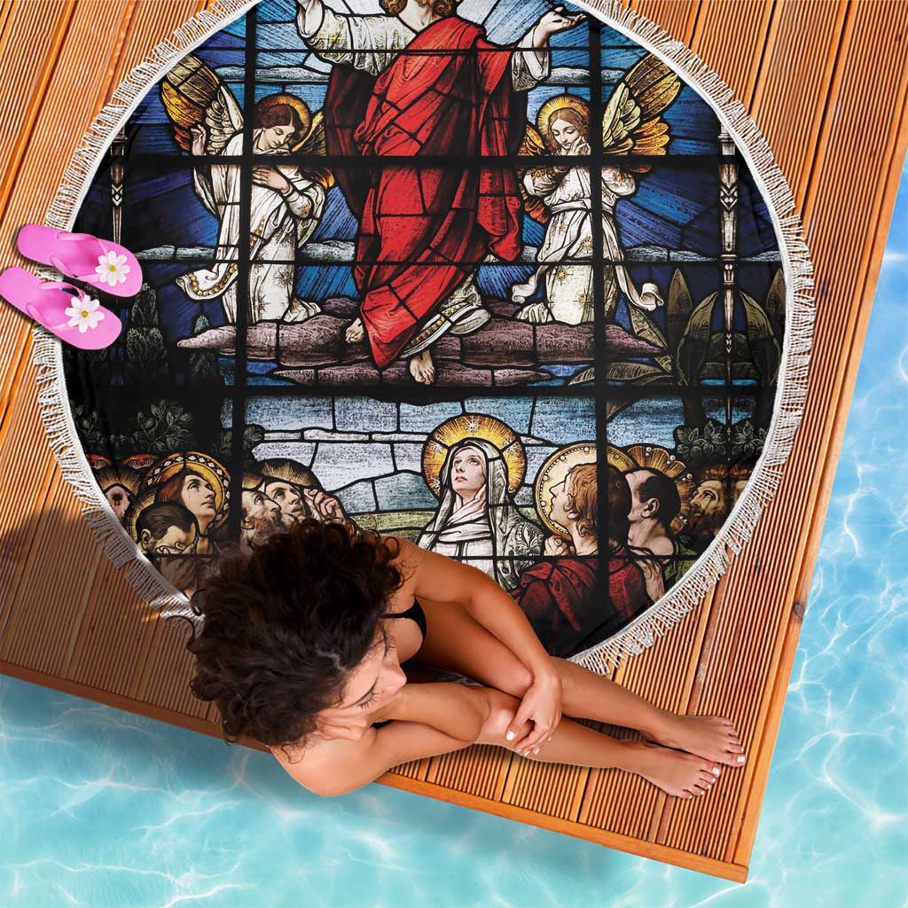 Happy Ascension Day Beach Blanket Ascension Of Jesus Christ Stained Glass Windows