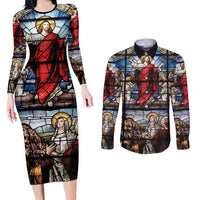 Happy Ascension Day Couples Matching Long Sleeve Bodycon Dress and Long Sleeve Button Shirt Ascension Of Jesus Christ Stained Glass Windows