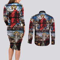 Happy Ascension Day Couples Matching Long Sleeve Bodycon Dress and Long Sleeve Button Shirt Ascension Of Jesus Christ Stained Glass Windows