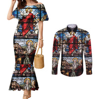 Happy Ascension Day Couples Matching Mermaid Dress and Long Sleeve Button Shirt Ascension Of Jesus Christ Stained Glass Windows