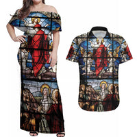Happy Ascension Day Couples Matching Off Shoulder Maxi Dress and Hawaiian Shirt Ascension Of Jesus Christ Stained Glass Windows