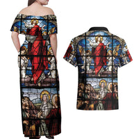 Happy Ascension Day Couples Matching Off Shoulder Maxi Dress and Hawaiian Shirt Ascension Of Jesus Christ Stained Glass Windows