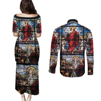 Happy Ascension Day Couples Matching Puletasi and Long Sleeve Button Shirt Ascension Of Jesus Christ Stained Glass Windows