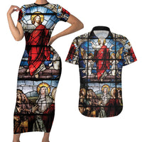 Happy Ascension Day Couples Matching Short Sleeve Bodycon Dress and Hawaiian Shirt Ascension Of Jesus Christ Stained Glass Windows