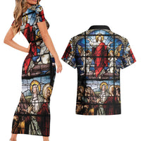 Happy Ascension Day Couples Matching Short Sleeve Bodycon Dress and Hawaiian Shirt Ascension Of Jesus Christ Stained Glass Windows