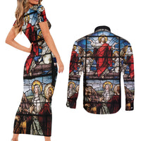 Happy Ascension Day Couples Matching Short Sleeve Bodycon Dress and Long Sleeve Button Shirt Ascension Of Jesus Christ Stained Glass Windows