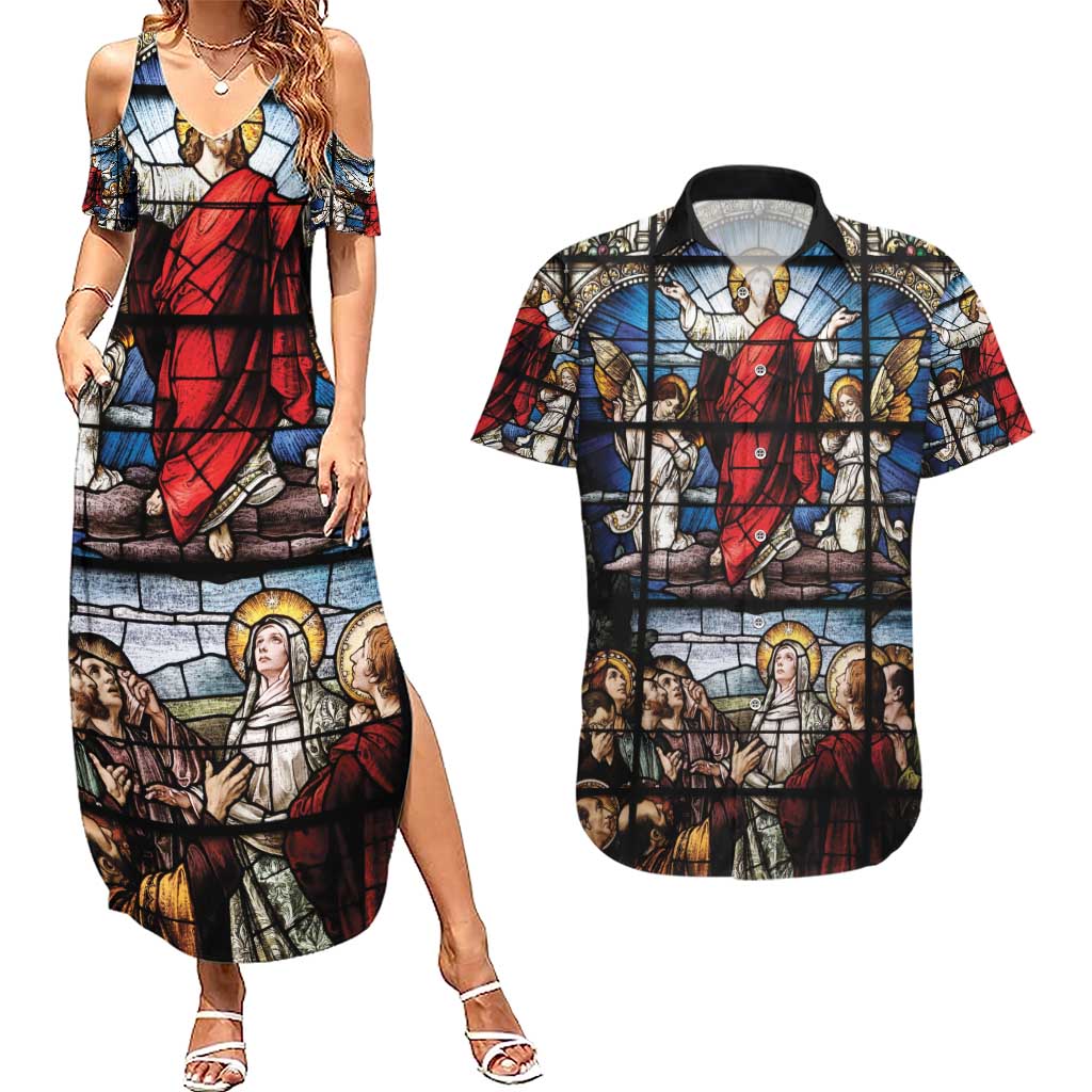 Happy Ascension Day Couples Matching Summer Maxi Dress and Hawaiian Shirt Ascension Of Jesus Christ Stained Glass Windows