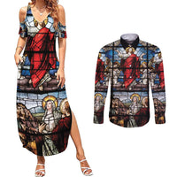 Happy Ascension Day Couples Matching Summer Maxi Dress and Long Sleeve Button Shirt Ascension Of Jesus Christ Stained Glass Windows