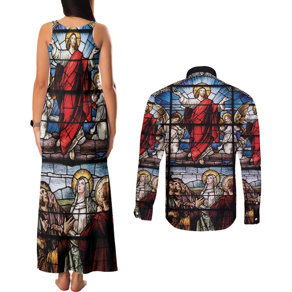 Happy Ascension Day Couples Matching Tank Maxi Dress and Long Sleeve Button Shirt Ascension Of Jesus Christ Stained Glass Windows