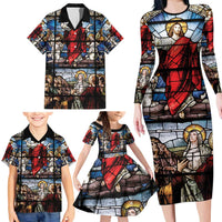 Happy Ascension Day Family Matching Long Sleeve Bodycon Dress and Hawaiian Shirt Ascension Of Jesus Christ Stained Glass Windows