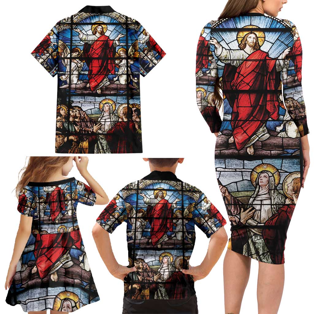 Happy Ascension Day Family Matching Long Sleeve Bodycon Dress and Hawaiian Shirt Ascension Of Jesus Christ Stained Glass Windows