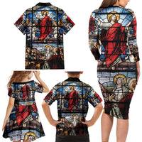 Happy Ascension Day Family Matching Long Sleeve Bodycon Dress and Hawaiian Shirt Ascension Of Jesus Christ Stained Glass Windows